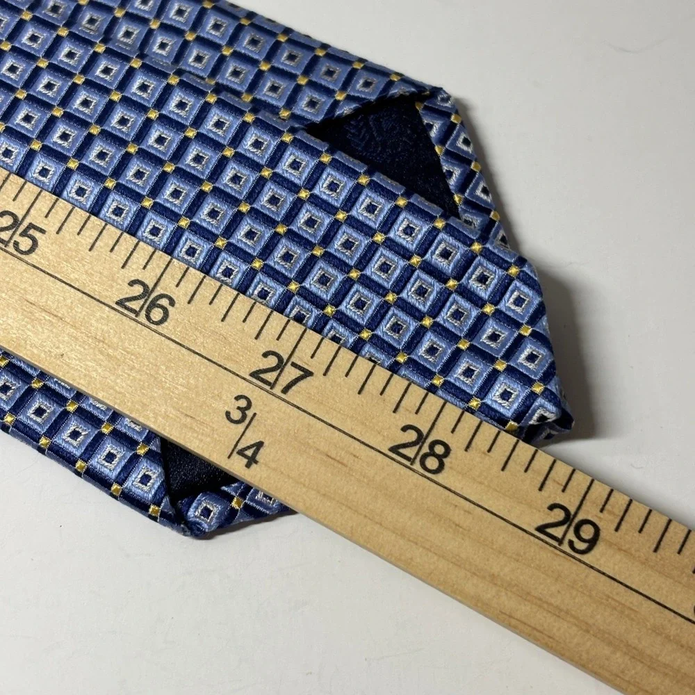 Chaps Silk Tie Mens OS Blue‎ Geometric Square Pattern Classic Formal Preppy